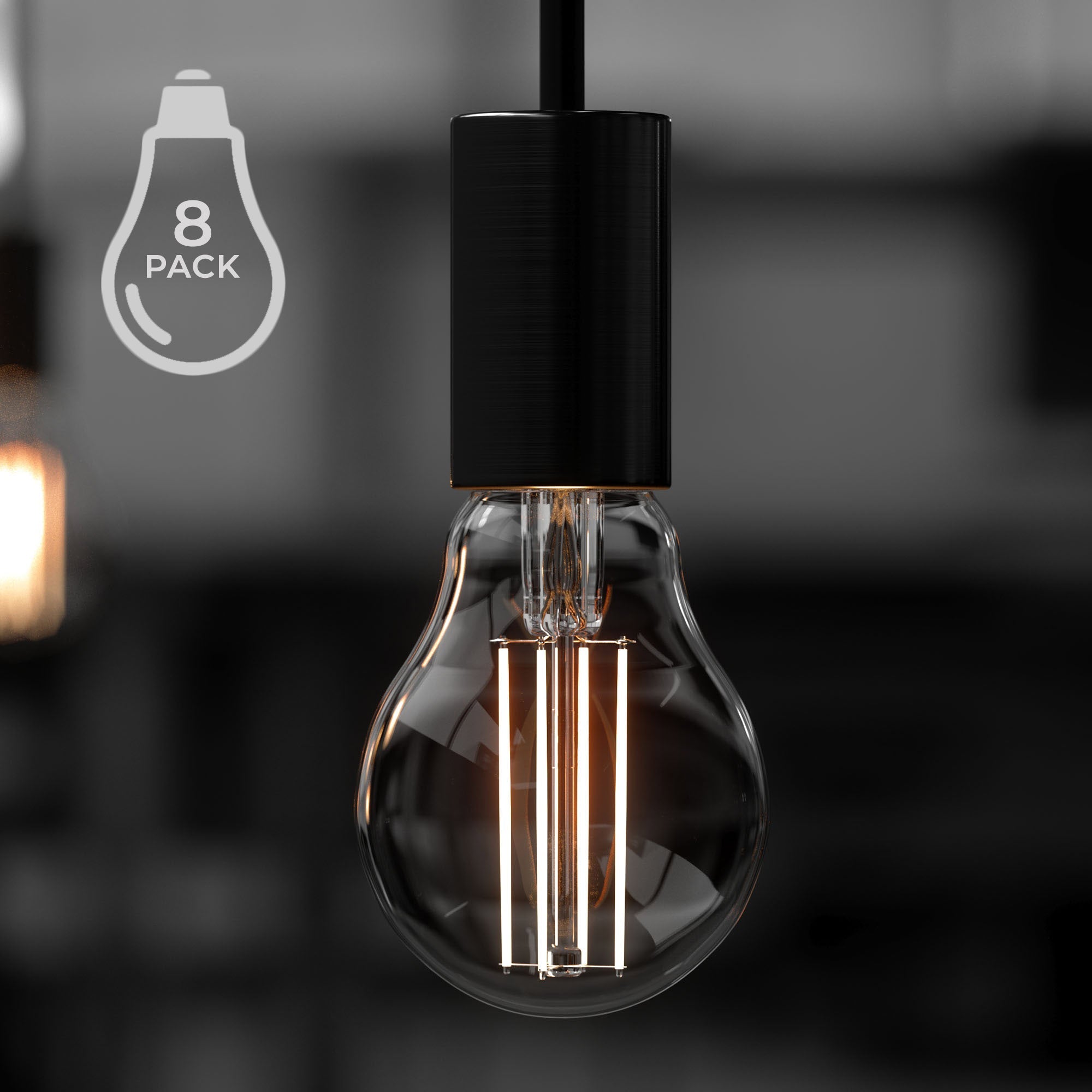 Urban Ambiance, UBB2001 Luxury LED Bulbs, 60W Equivalent, Vintage Edison Style, A19 Shape, E26 Base (standard medium base), 3000K (soft white) - 8 PACK