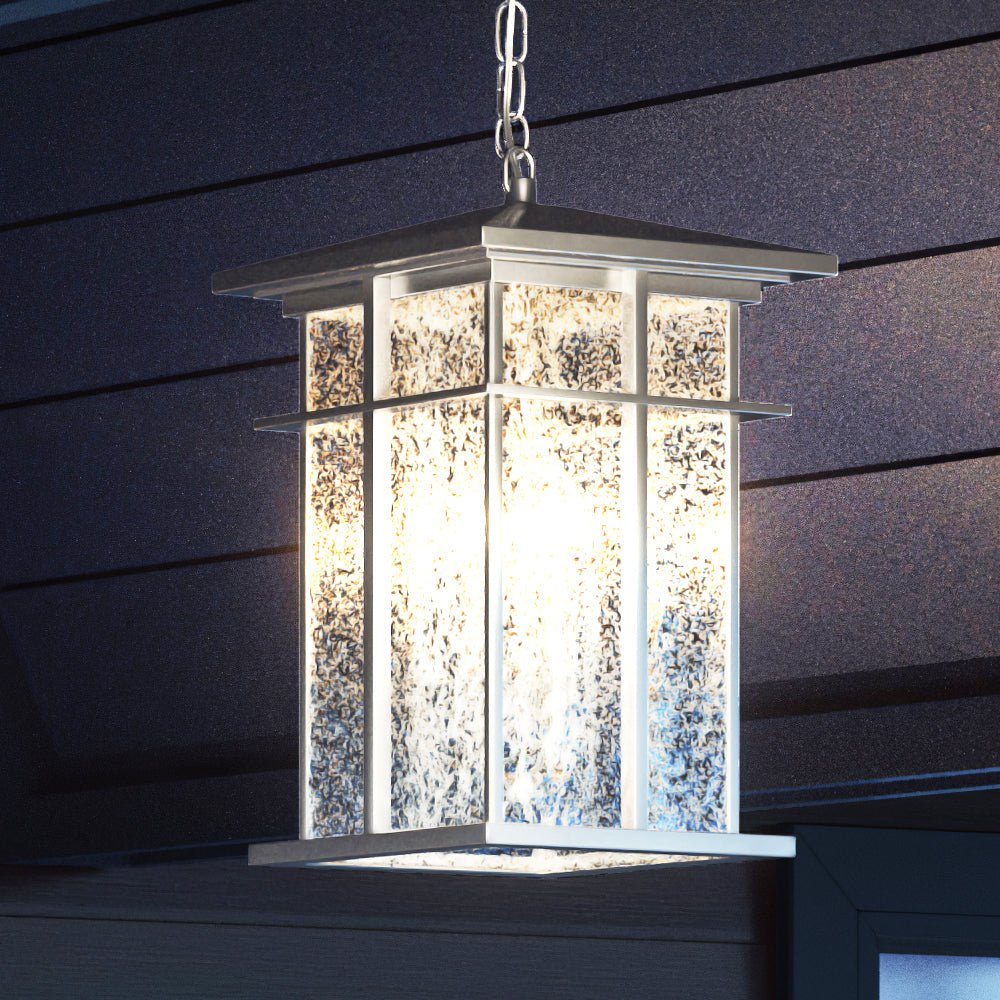 Urban Ambiance, UEX1004 Craftsman Outdoor Pendant 14''H x 9''W, Burnished Aluminum Finish, Milwaukee Collection