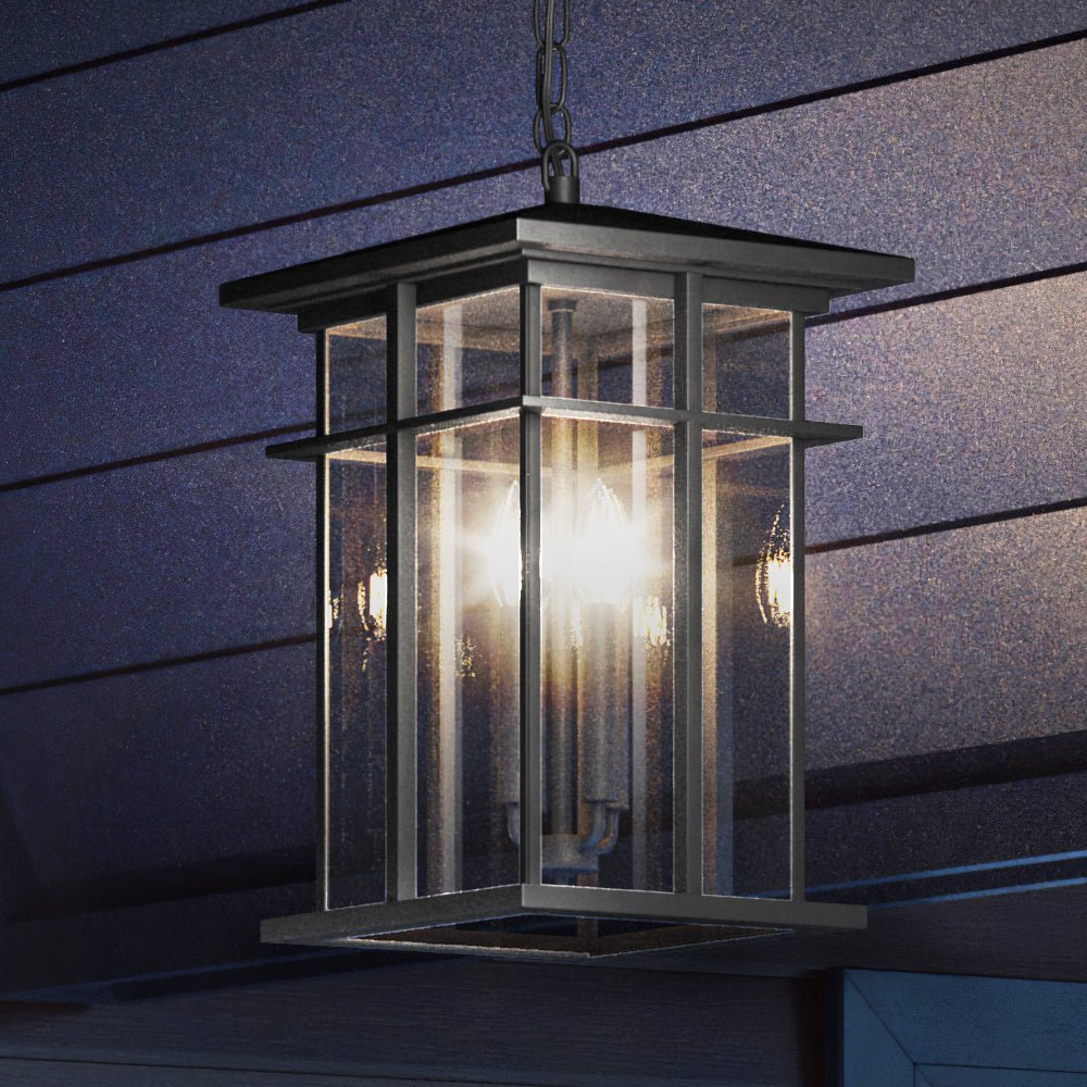 Urban Ambiance, UEX1010 Craftsman Outdoor Pendant 14''H x 9''W, Matte Black Finish, Milwaukee Collection