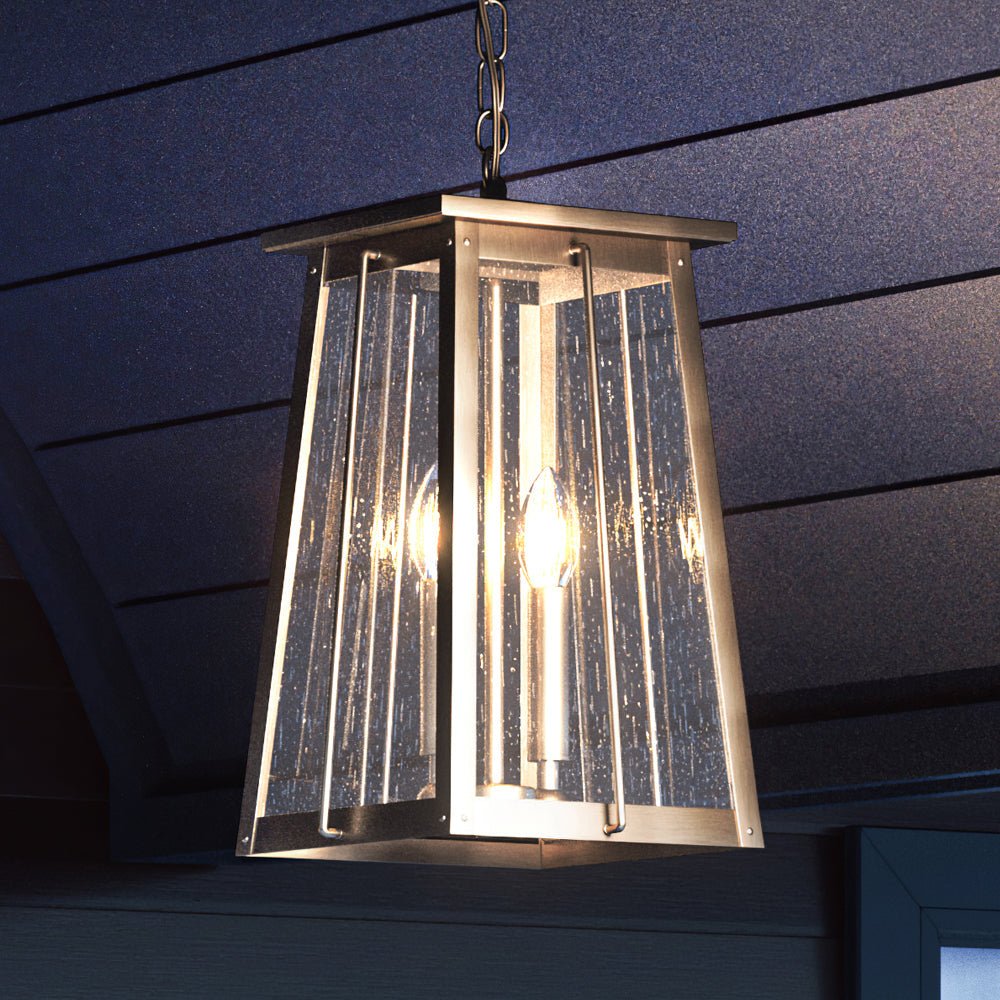 Urban Ambiance, UEX1028 Craftsman Outdoor Pendant 15''H x 9''W, Antique Brass Finish, Athens Collection