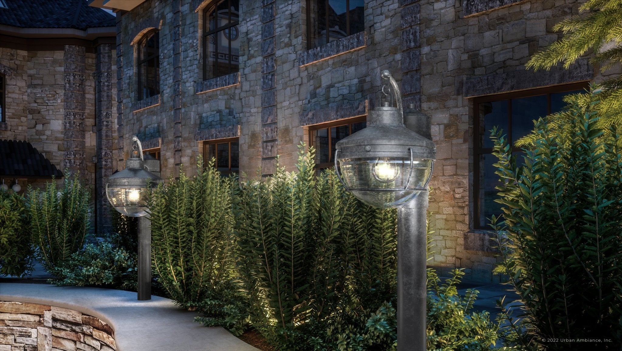 Urban Ambiance, UEX1059 Nautical Outdoor Post Light 12''H x 9''W, Aged Zinc Finish, Telluride Collection