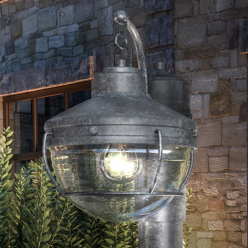 Urban Ambiance, UEX1059 Nautical Outdoor Post Light 12''H x 9''W, Aged Zinc Finish, Telluride Collection