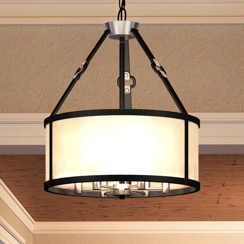 Urban Ambiance, UEX2000 Lux Industrial Chandelier 21''H x 18''W, Dark Bronze & Satin Nickel Finish, Cheyenne Collection