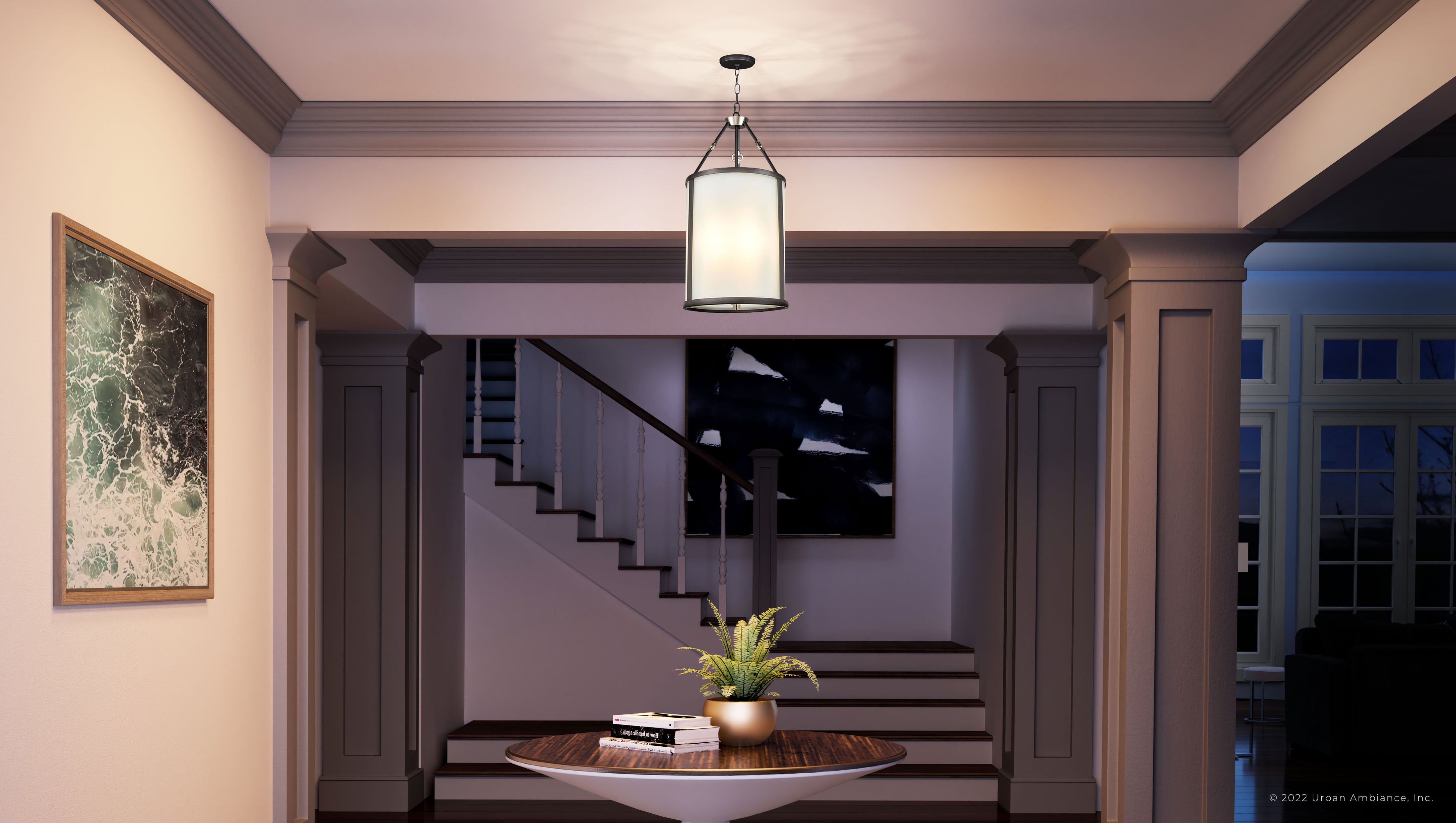 Urban Ambiance, UEX2001 Lux Industrial Chandelier 24''H x 12''W, Dark Bronze & Satin Nickel Finish, Cheyenne Collection