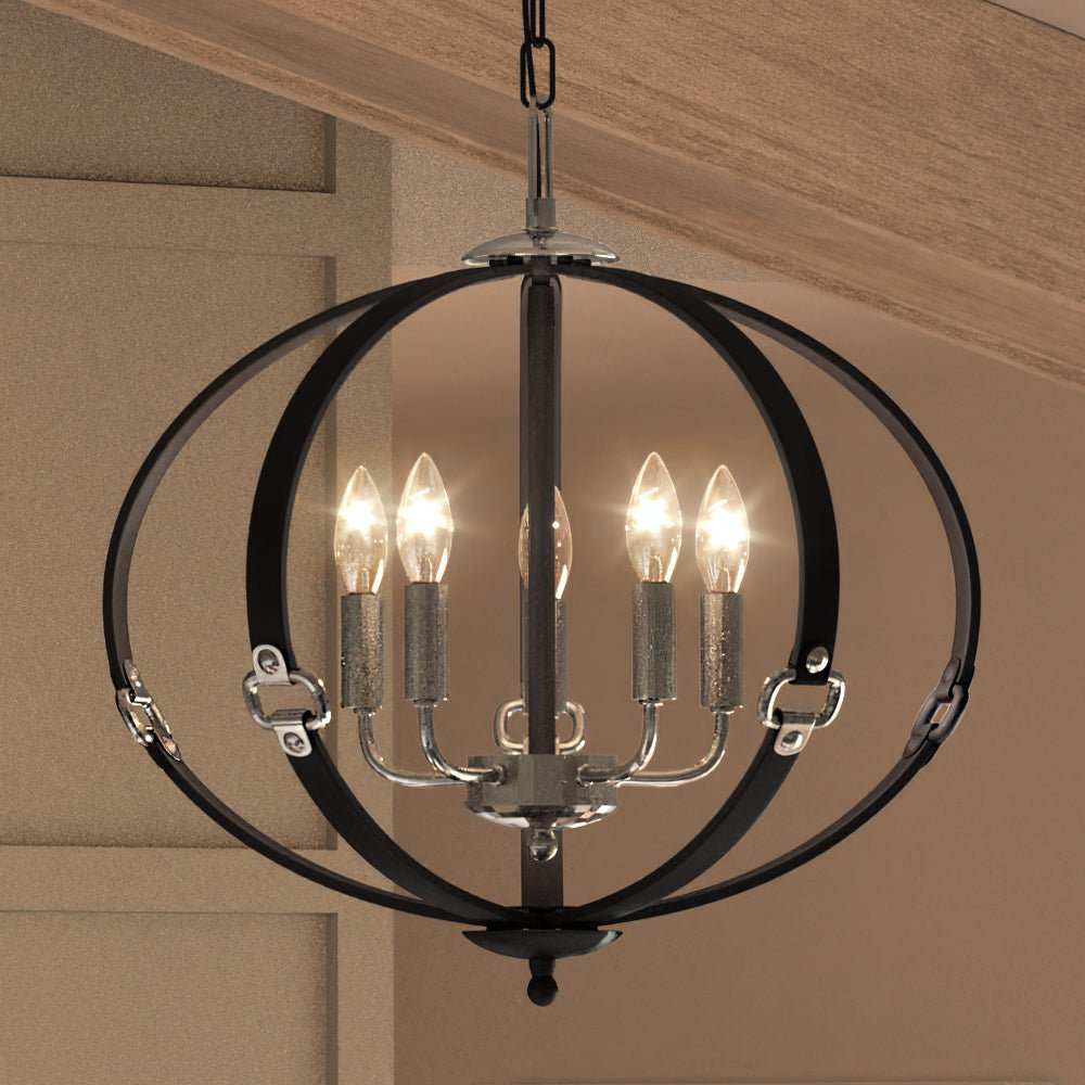 Urban Ambiance, UEX2002 Lux Industrial Chandelier 18''H x 20''W, Dark Bronze & Satin Nickel Finish, Cheyenne Collection