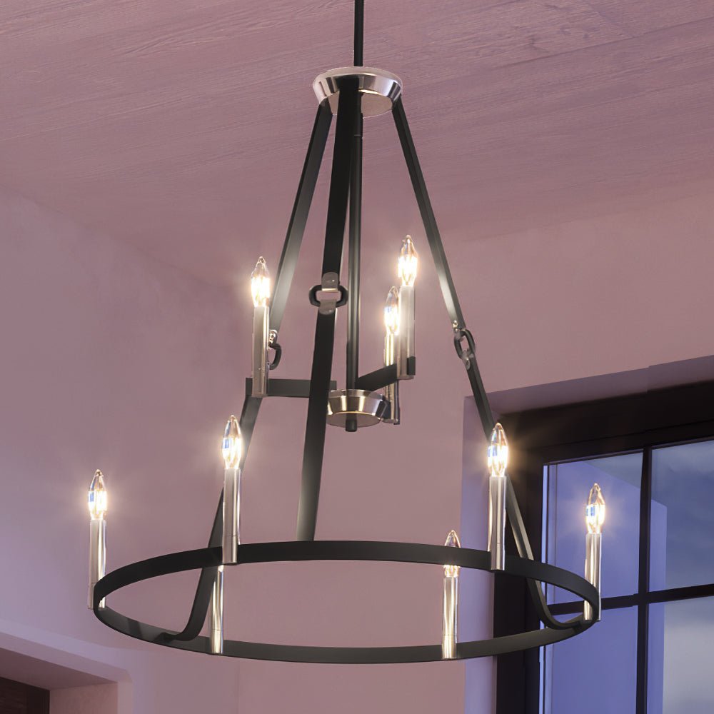 Urban Ambiance, UEX2003 Lux Industrial Chandelier 27''H x 25''W, Dark Bronze & Satin Nickel Finish, Cheyenne Collection