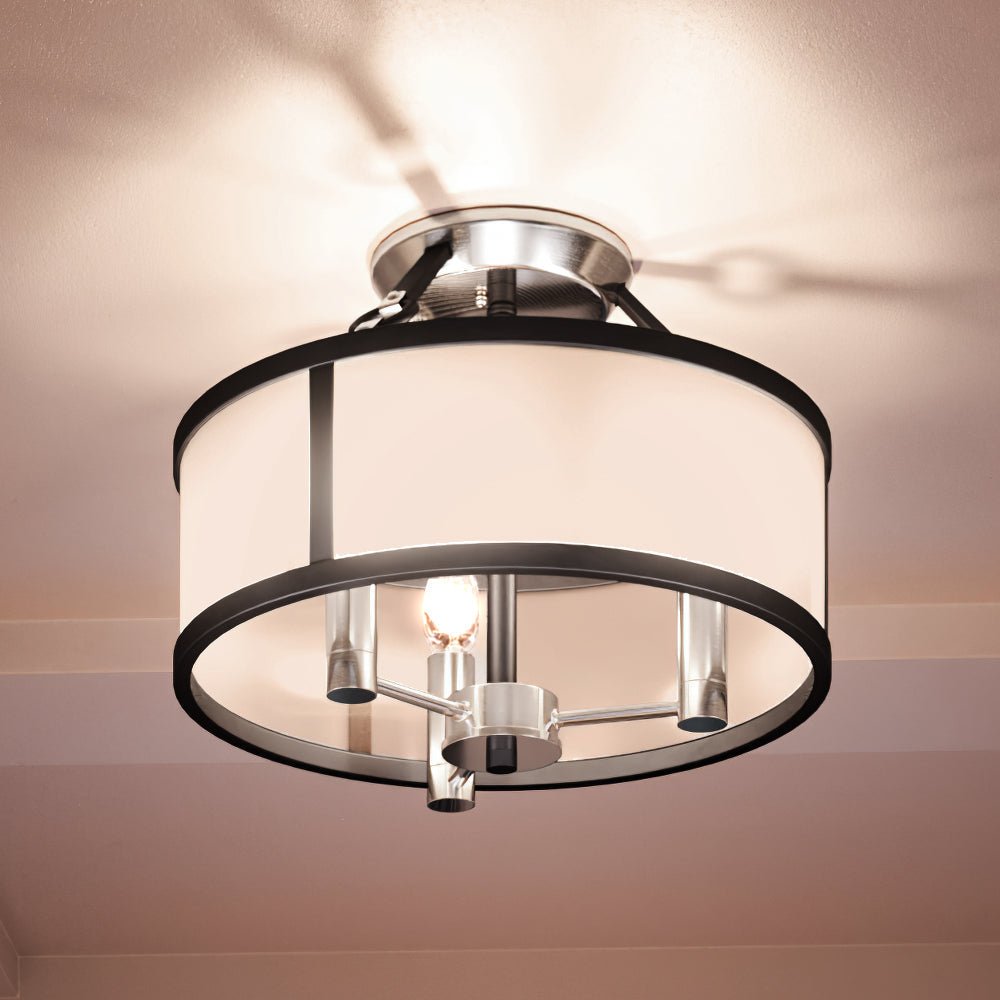 Urban Ambiance, UEX2004 Lux Industrial Ceiling Light 12''H x 13''W, Dark Bronze & Satin Nickel Finish, Cheyenne Collection