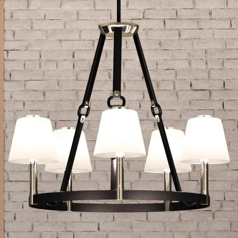 Urban Ambiance, UEX2005 Lux Industrial Chandelier 20''H x 25''W, Dark Bronze & Satin Nickel Finish, Cheyenne Collection