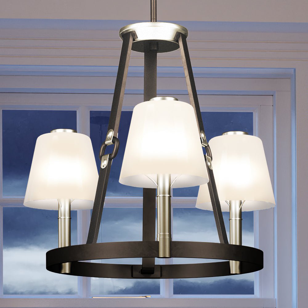 Urban Ambiance, UEX2006 Lux Industrial Chandelier 16''H x 18''W, Dark Bronze & Satin Nickel Finish, Cheyenne Collection