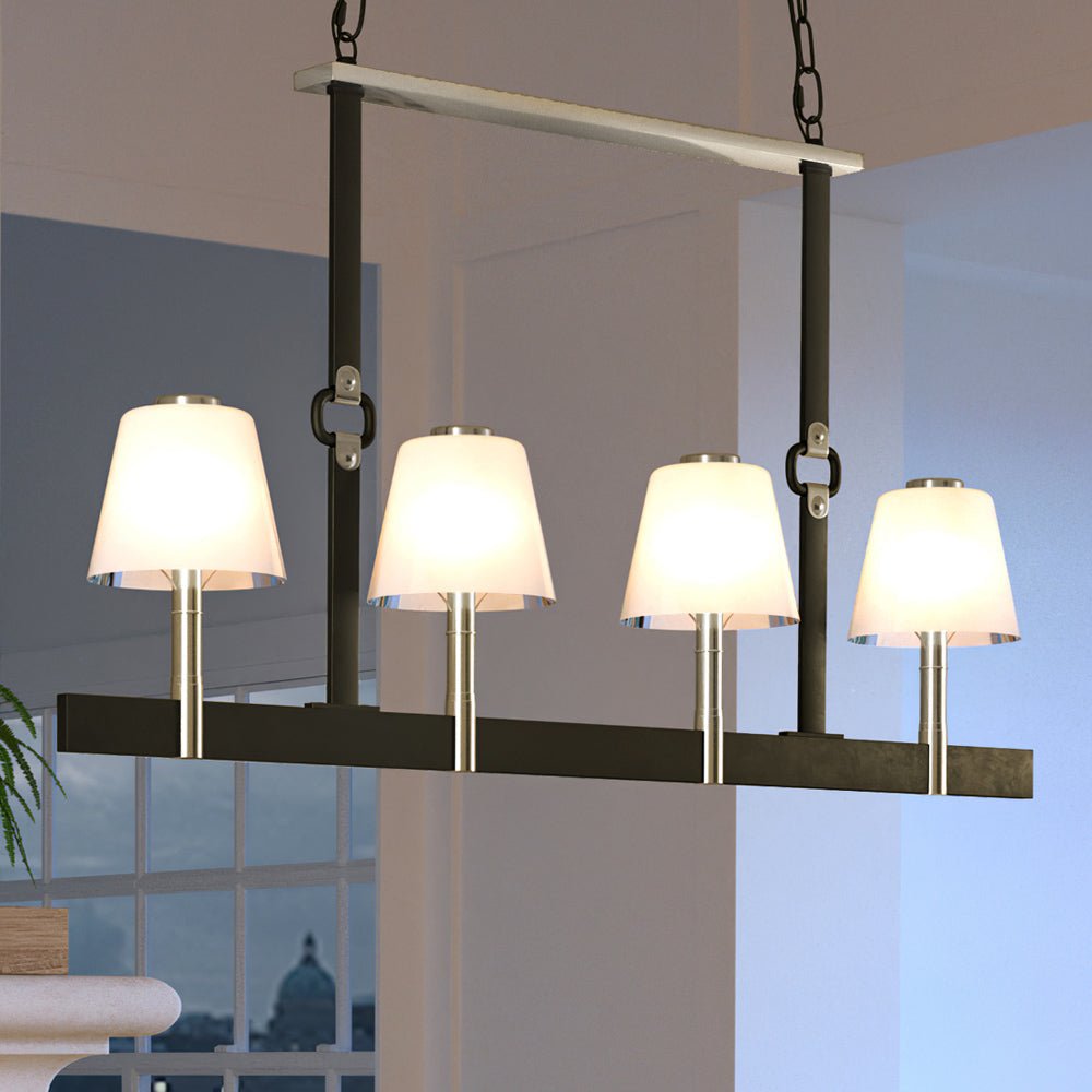 Urban Ambiance, UEX2007 Lux Industrial Chandelier 20''H x 36''W, Dark Bronze & Satin Nickel Finish, Cheyenne Collection