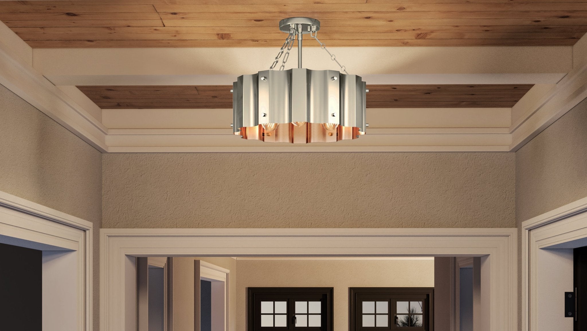 Urban Ambiance, UEX2040 Lux Industrial Ceiling Light 14''H x 17''W, Matte Nickel Finish, Claremore Collection