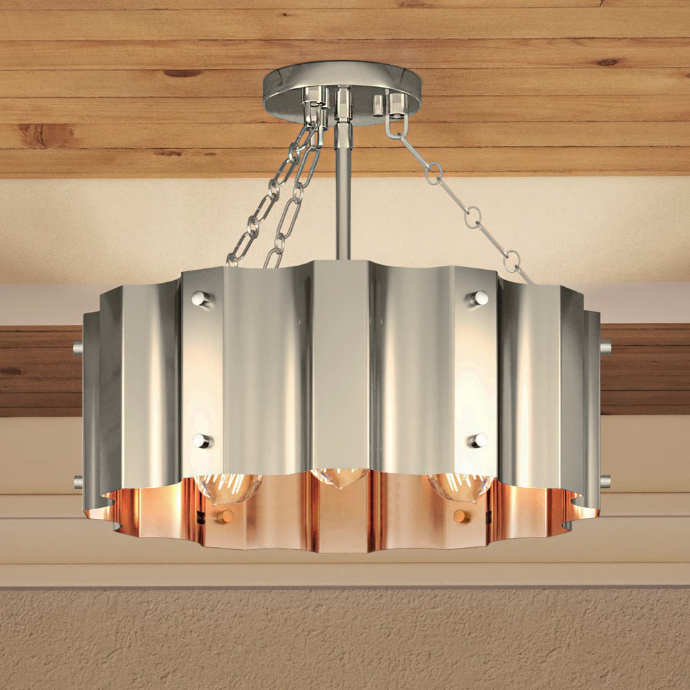 Urban Ambiance, UEX2040 Lux Industrial Ceiling Light 14''H x 17''W, Matte Nickel Finish, Claremore Collection