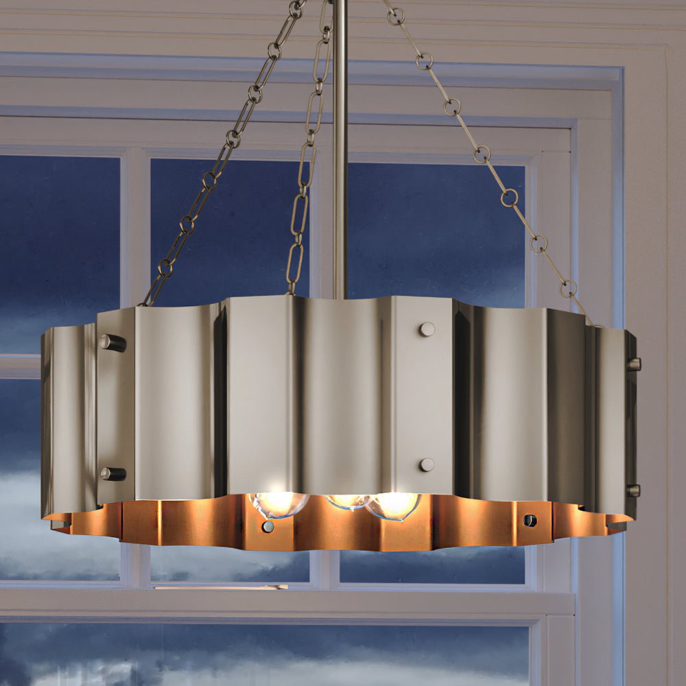 Urban Ambiance, UEX2041 Lux Industrial Chandelier 23''H x 21''W, Matte Nickel Finish, Claremore Collection