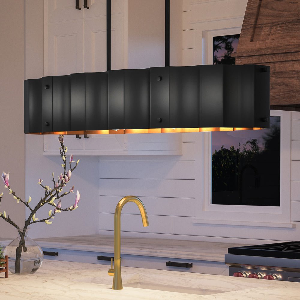 Urban Ambiance, UEX2045 Lux Industrial Chandelier 19''H x 37''W, Black & Gold Finish, Claremore Collection