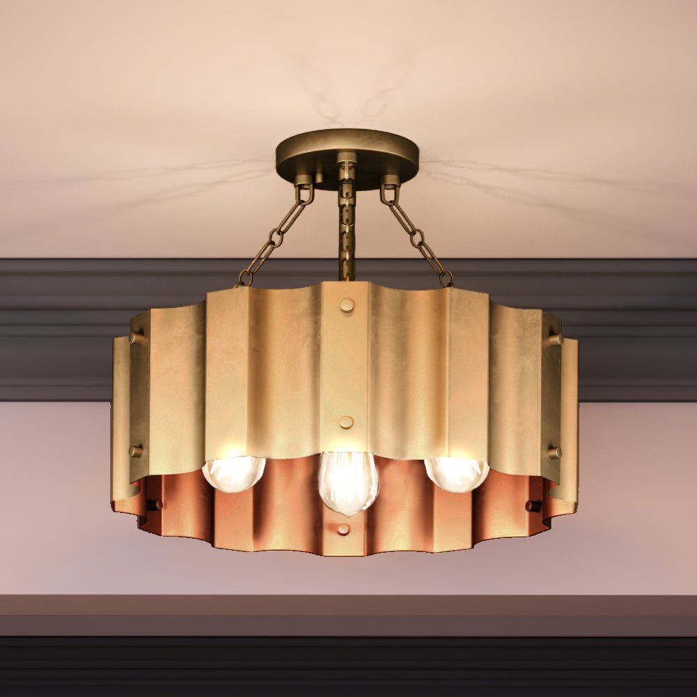 Urban Ambiance, UEX2046 Lux Industrial Ceiling Light 14''H x 17''W, Native Brass Finish, Claremore Collection