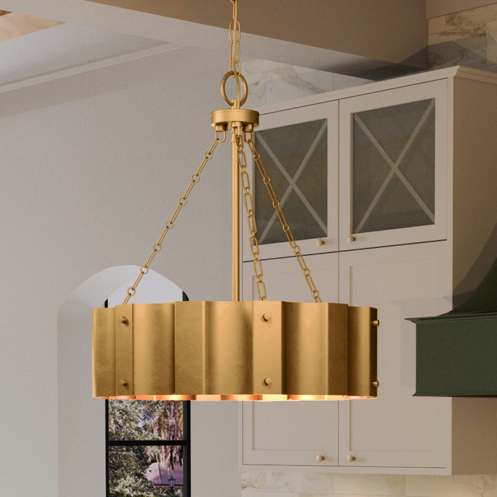 Urban Ambiance, UEX2047 Lux Industrial Chandelier 23''H x 21''W, Native Brass Finish, Claremore Collection