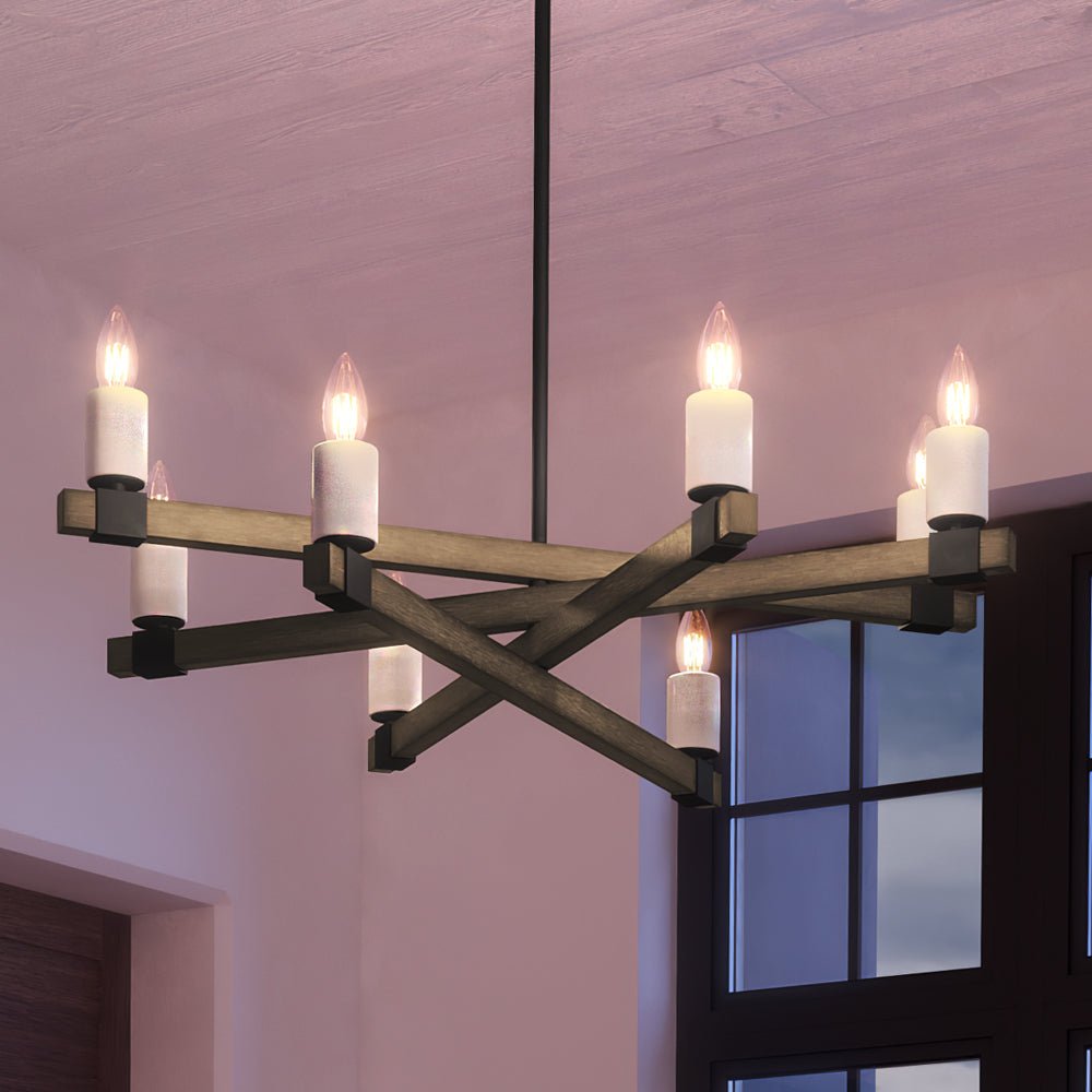 Urban Ambiance, UEX2052 Modern Farmhouse Chandelier 9''H x 34''W, Matte Black Finish, Greenville Collection