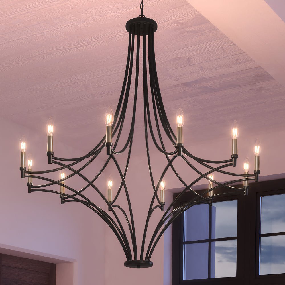 Urban Ambiance, UEX2071 Mediterranean Chandelier 53''H x 48''W, Charcoal & Satin Brass and Nickel Finish, Vineland Collection