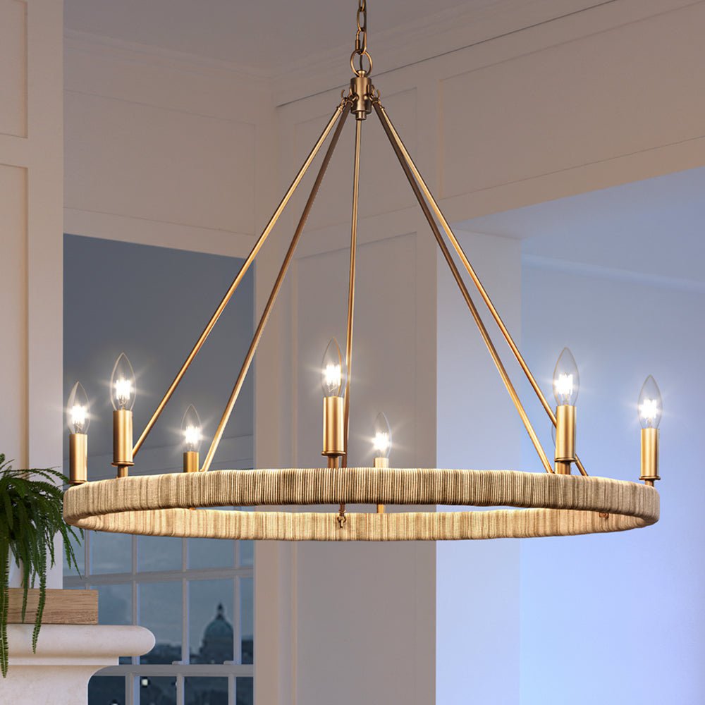 Urban Ambiance, UEX2081 Bohemian Chandelier 32''H x 36''W, Satin Brass Finish, Rutherford Collection