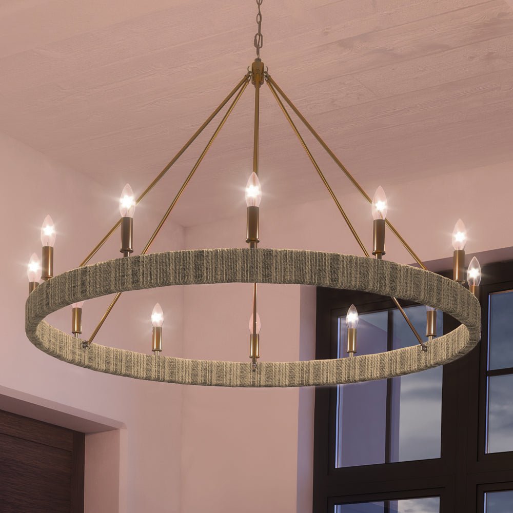 Urban Ambiance, UEX2083 Bohemian Chandelier 40''H x 48''W, Satin Brass Finish, Rutherford Collection