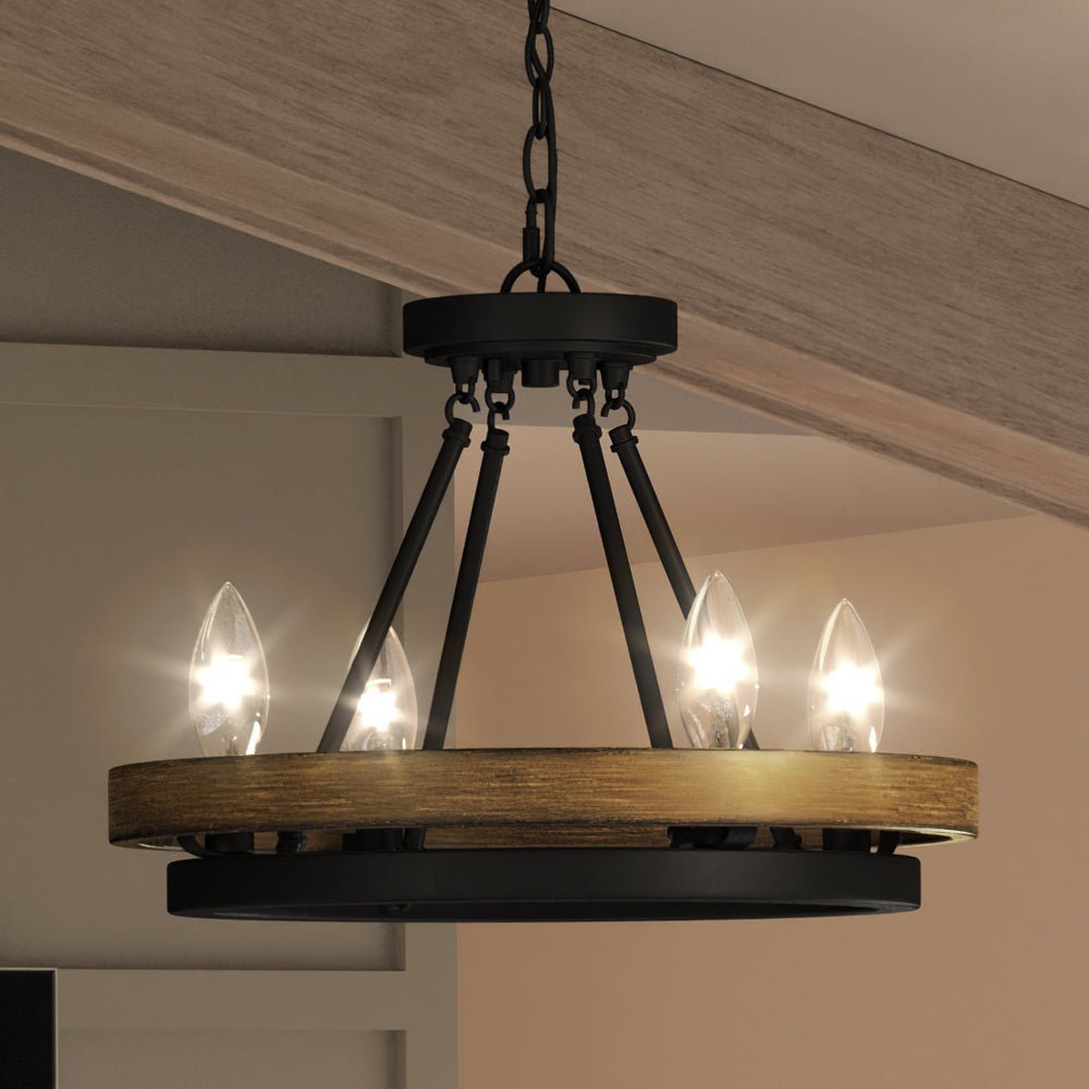 Urban Ambiance, UEX2100 Rustic Chandelier 14''H x 16''W, Matte Black Finish, Burlington Collection