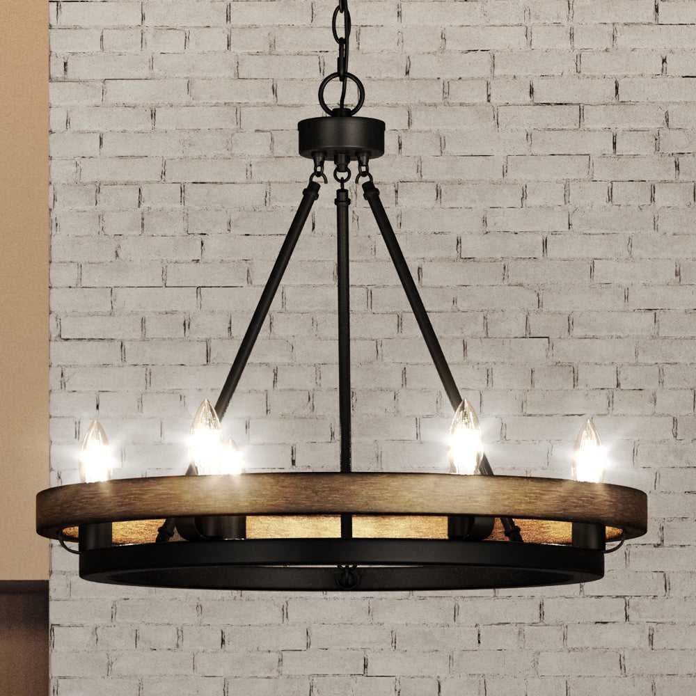 Urban Ambiance, UEX2101 Rustic Chandelier 21''H x 24''W, Matte Black Finish, Burlington Collection