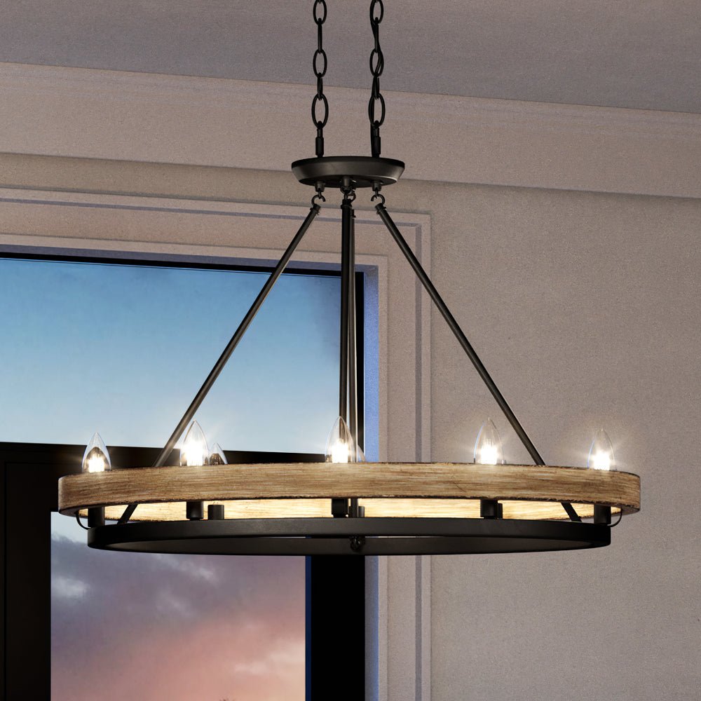 Urban Ambiance, UEX2102 Rustic Chandelier 20''H x 30''W, Matte Black Finish, Burlington Collection