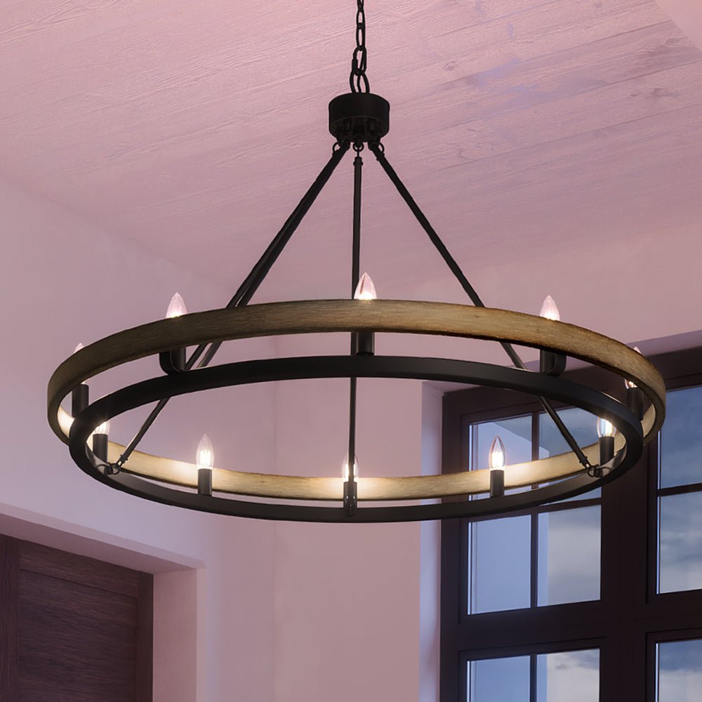 Urban Ambiance, UEX2103 Rustic Chandelier 24''H x 34''W, Matte Black Finish, Burlington Collection