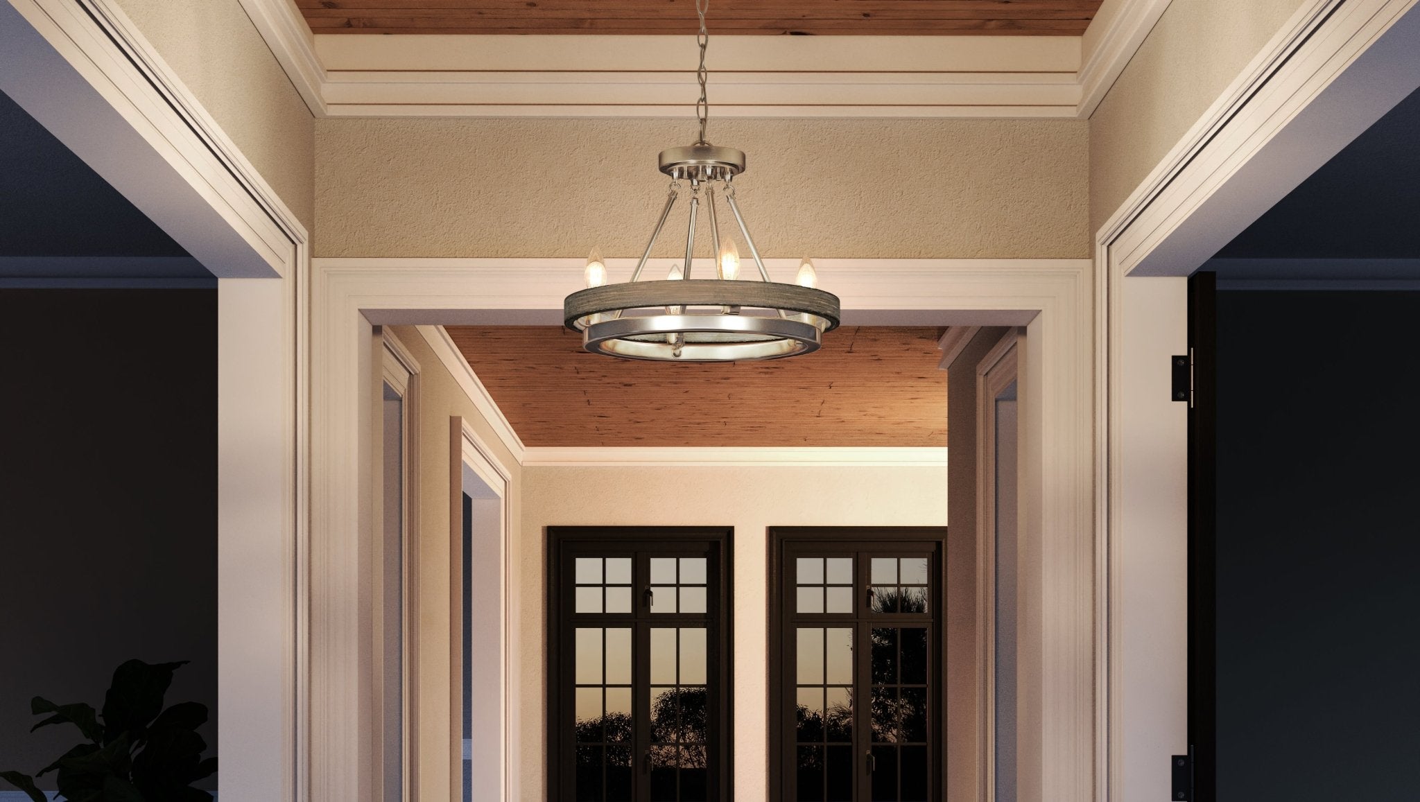 Urban Ambiance, UEX2104 Rustic Chandelier 14''H x 16''W, Satin Nickel Finish, Burlington Collection