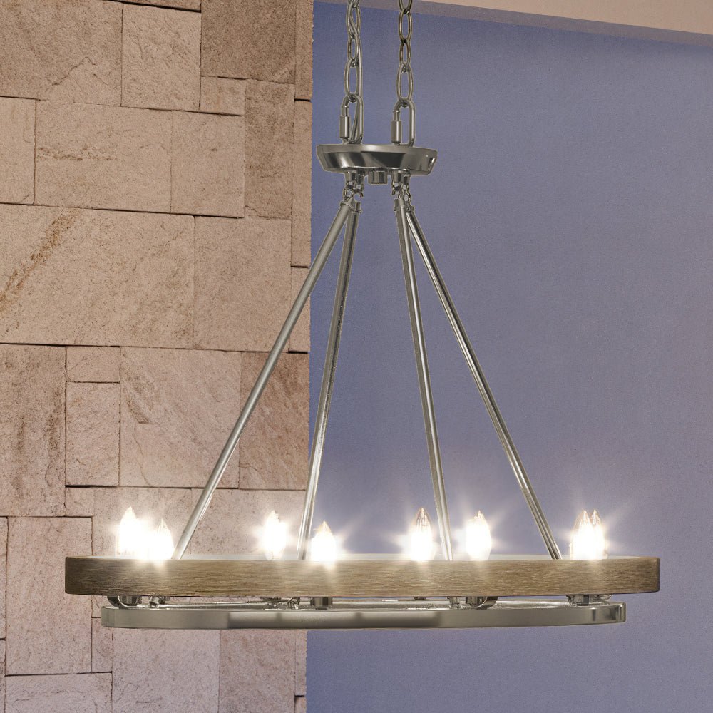 Urban Ambiance, UEX2105 Rustic Chandelier 20''H x 30''W, Satin Nickel Finish, Burlington Collection