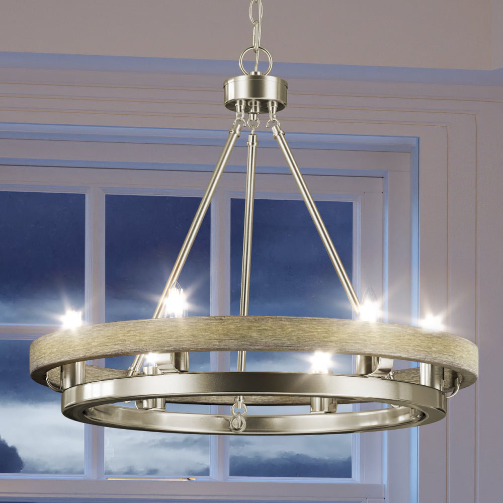 Urban Ambiance, UEX2106 Rustic Chandelier 21''H x 24''W, Satin Nickel Finish, Burlington Collection