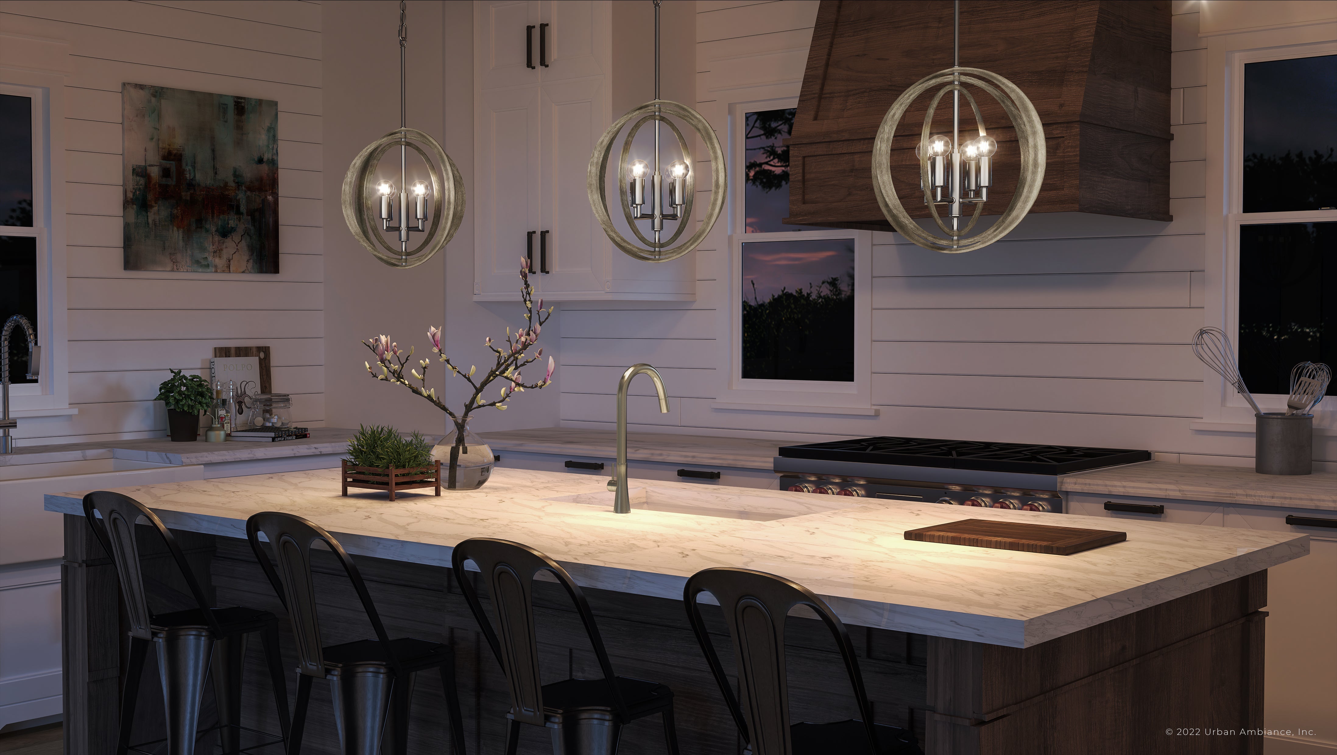 Urban Ambiance, UEX2133 New Traditional Pendant 14''H x 14''W, Polished Nickel Finish, Montclair Collection