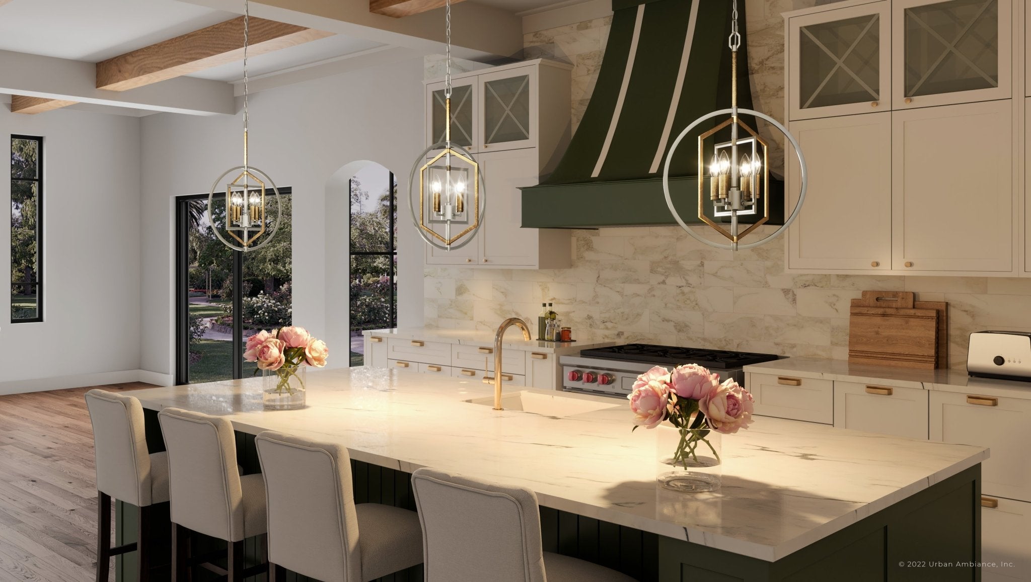 Urban Ambiance, UEX2143 Lux Industrial Pendant 15''H x 15''W, Polished Nickel & Gold Leaf Finish, Princeton Collection