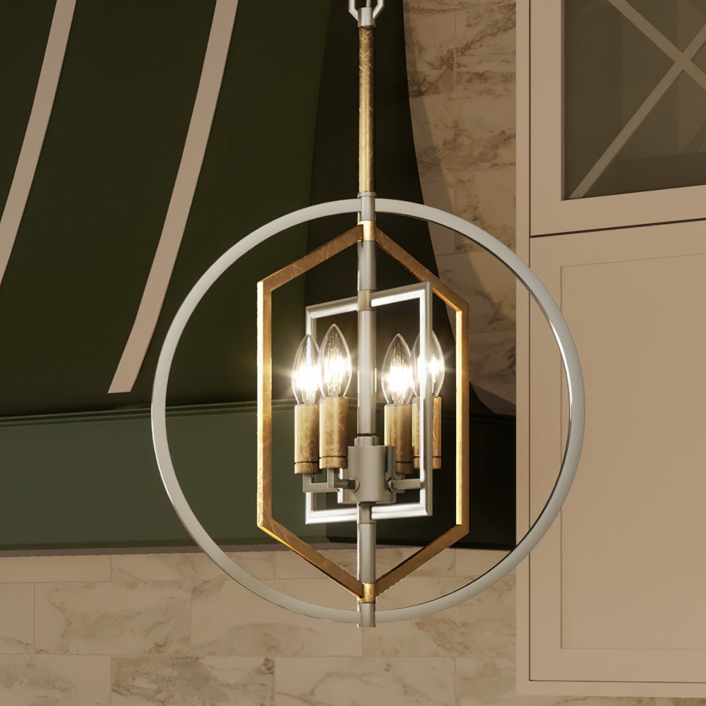 Urban Ambiance, UEX2143 Lux Industrial Pendant 15''H x 15''W, Polished Nickel & Gold Leaf Finish, Princeton Collection