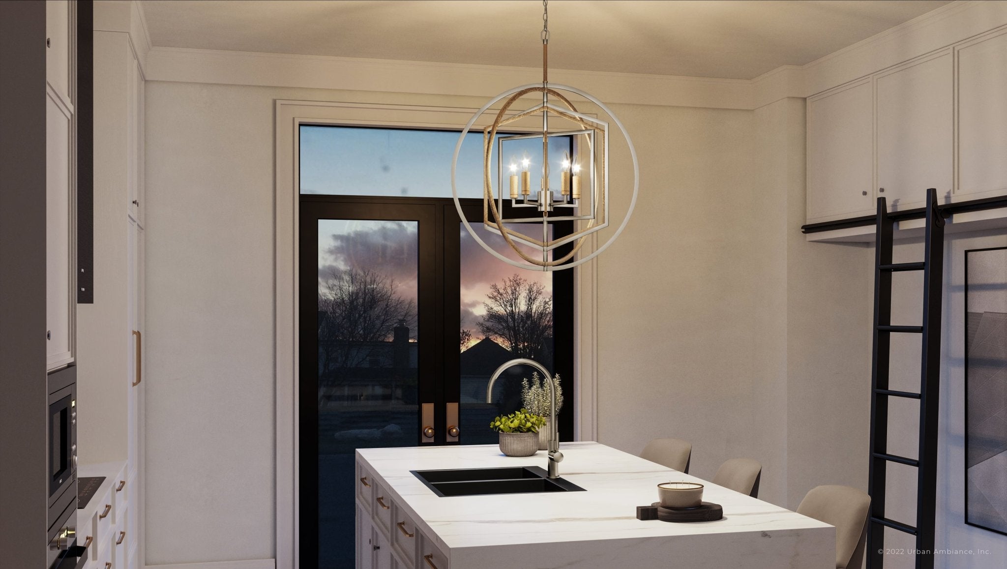 Urban Ambiance, UEX2144 Lux Industrial Chandelier 30''H x 27''W, Polished Nickel & Gold Leaf Finish, Princeton Collection