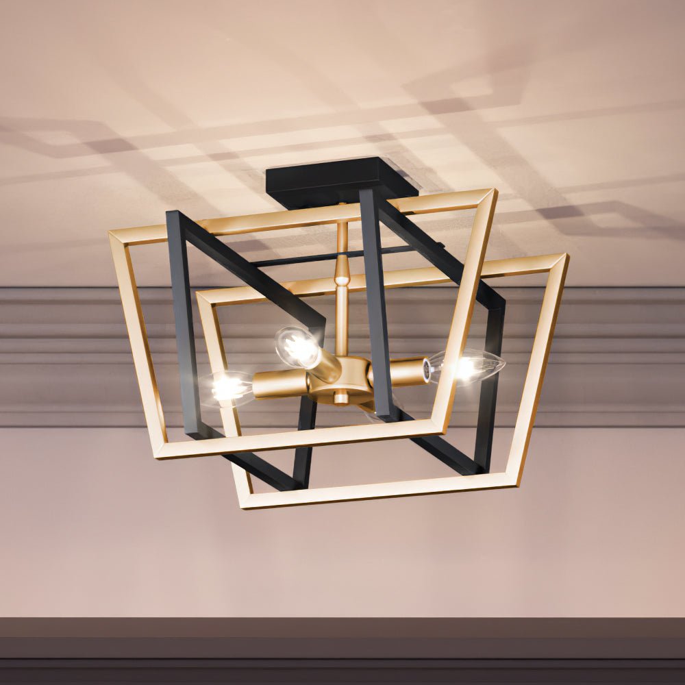 Urban Ambiance, UEX2180 Lux Industrial Ceiling Light 12''H x 16''W, Matte Black & Satin Brass Finish, Clayton Collection