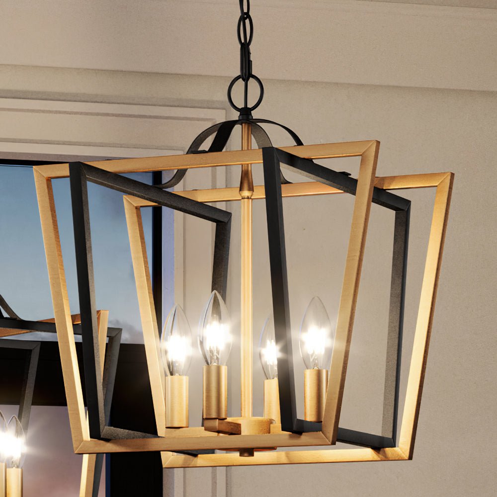 Urban Ambiance, UEX2181 Lux Industrial Chandelier 17''H x 16''W, Matte Black & Satin Brass Finish, Clayton Collection