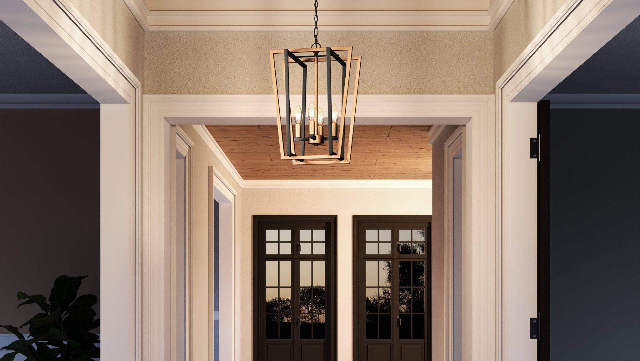 Urban Ambiance, UEX2182 Lux Industrial Chandelier 20''H x 14''W, Matte Black & Satin Brass Finish, Clayton Collection