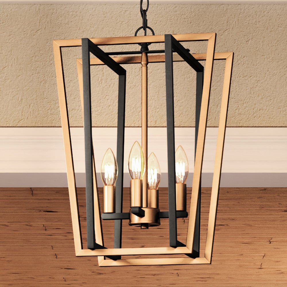 Urban Ambiance, UEX2182 Lux Industrial Chandelier 20''H x 14''W, Matte Black & Satin Brass Finish, Clayton Collection