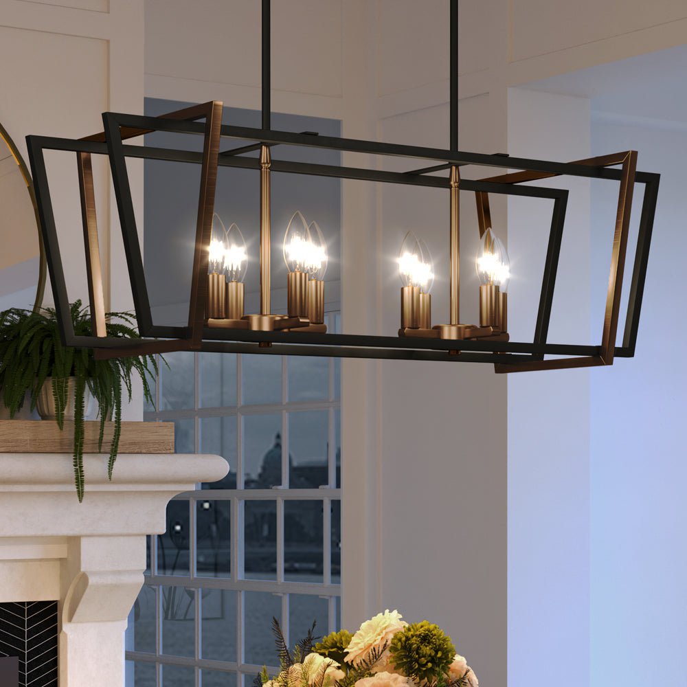 Urban Ambiance, UEX2183 Lux Industrial Chandelier 12''H x 36''W, Matte Black & Satin Brass Finish, Clayton Collection