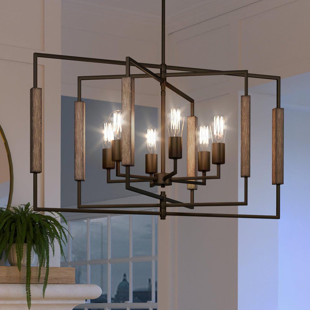 Urban Ambiance, UEX2212 Mid- Century Modern Chandelier 17''H x 28''W, Oil Rubbed Bronze Finish, Holland Collection