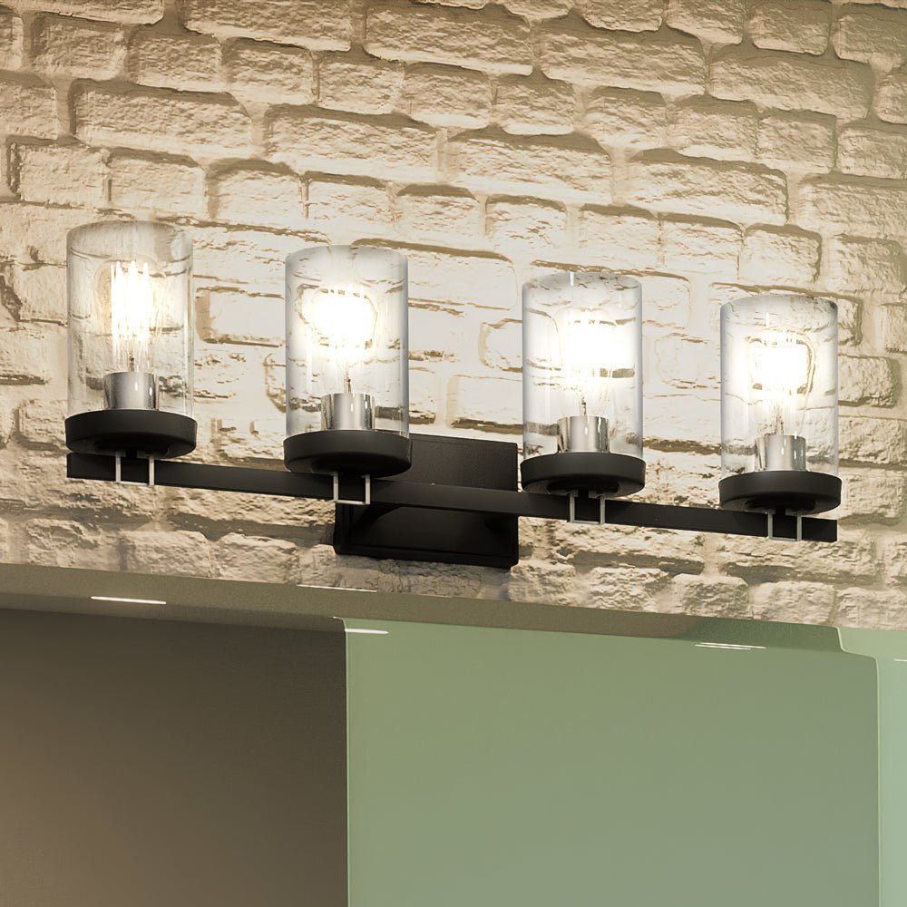 Urban Ambiance, UEX2603 Industrial Lux Bath Light 9''H x 28''W, Polished Chrome & Charcoal Finish, Hampton Collection