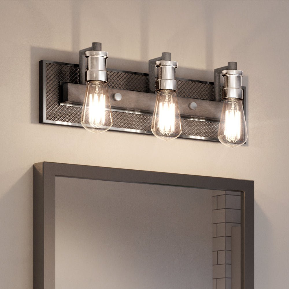 Urban Ambiance, UEX2672 Steam Punk Bath Light 7''H x 21''W, Aged Zinc & Polished Nickel Finish, Urbana Collection