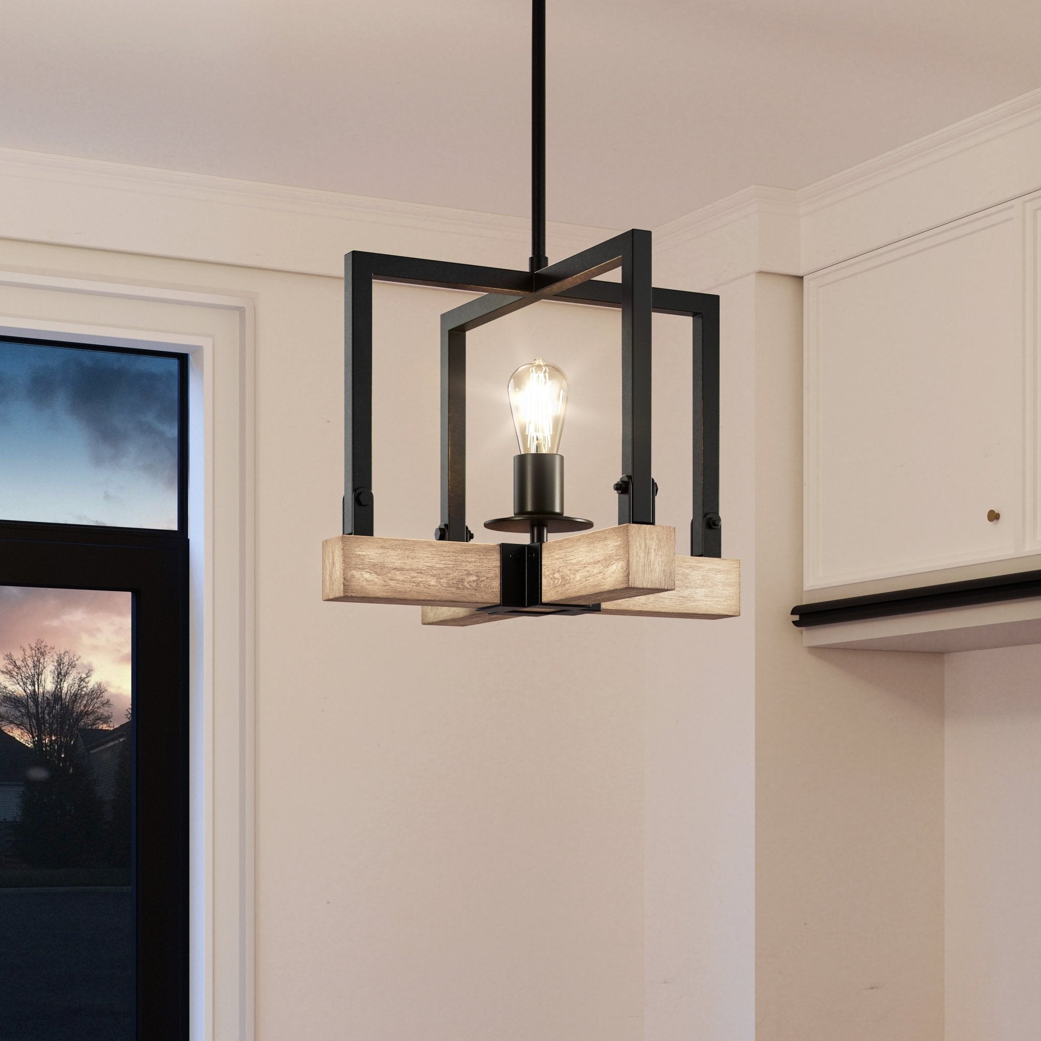 Urban Ambiance, UFS2003 Modern Farmhouse Pendant, 11''H x 11''W, Matte Black & White Ash Finish, Broadway Collection