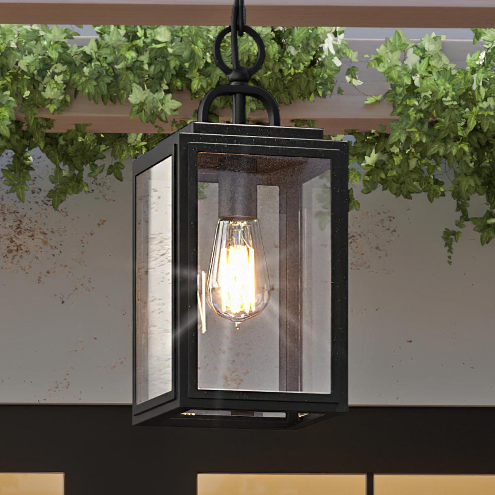 Urban Ambiance, UHP1241 Modern Outdoor Pendant Light, 15.375"H x 7"W, Midnight Black Finish, Macon Collection