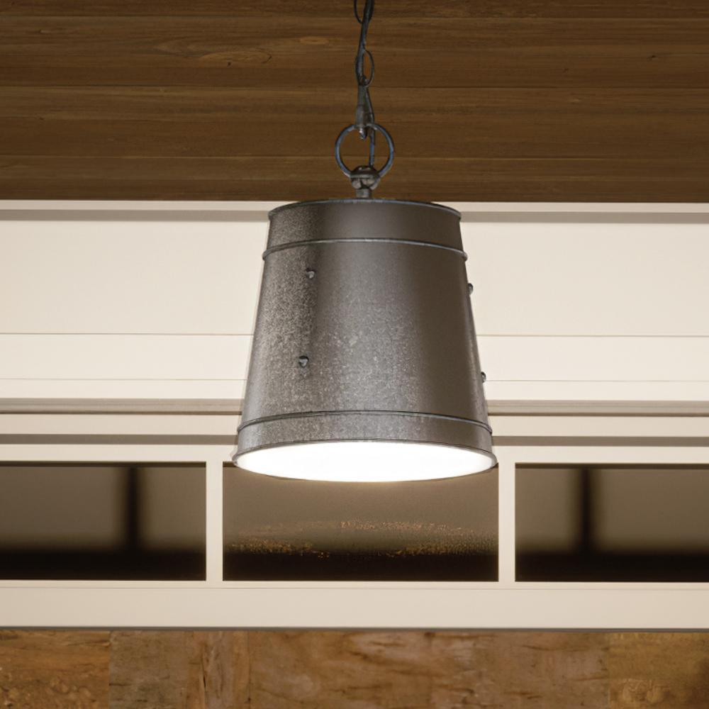 Urban Ambiance, UHP1250 Farmhouse Outdoor Pendant Light, 11.125"H x 9.25"W, Galvanized Steel Finish, Newton Collection