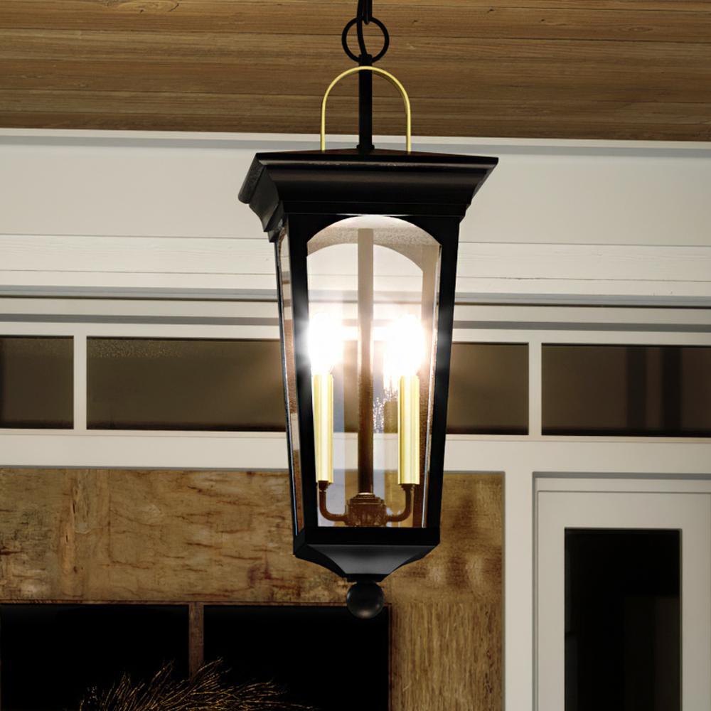 Urban Ambiance, UHP1261 Cosmopolitan Outdoor Pendant Light, 23.875"H x 9"W, Midnight Black Finish, Asheville Collection