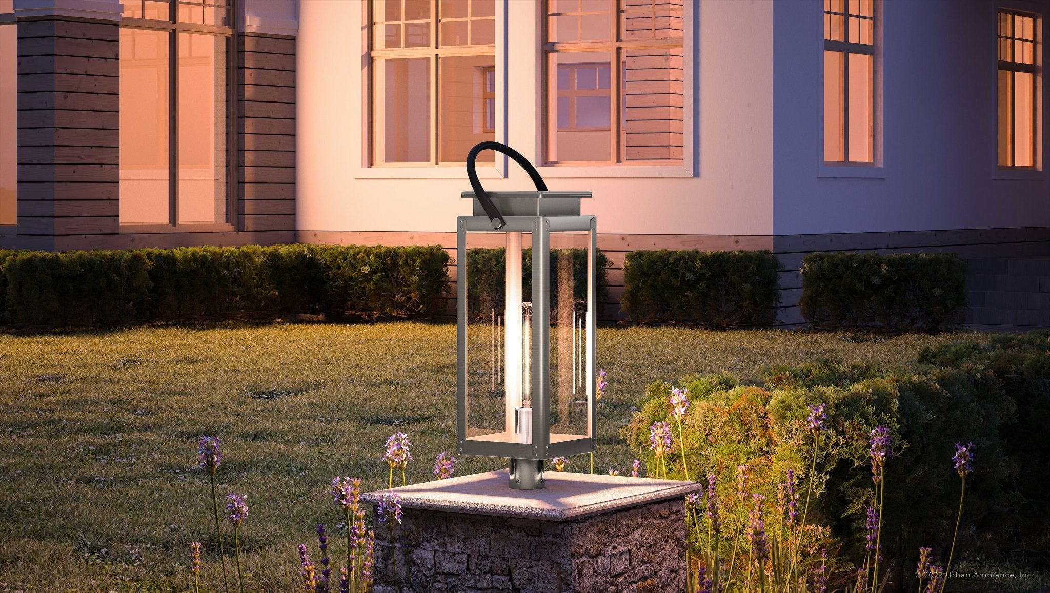 Urban Ambiance, UHP1270 Modern Farmhouse Outdoor Post Light 26''H x 9.75''W, Stainless Steel Finish, Darwin Collection