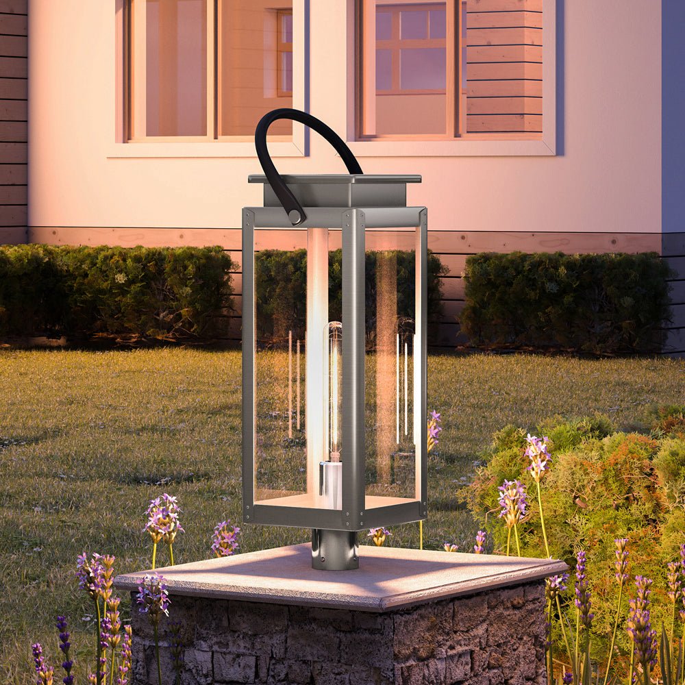 Urban Ambiance, UHP1270 Modern Farmhouse Outdoor Post Light 26''H x 9.75''W, Stainless Steel Finish, Darwin Collection