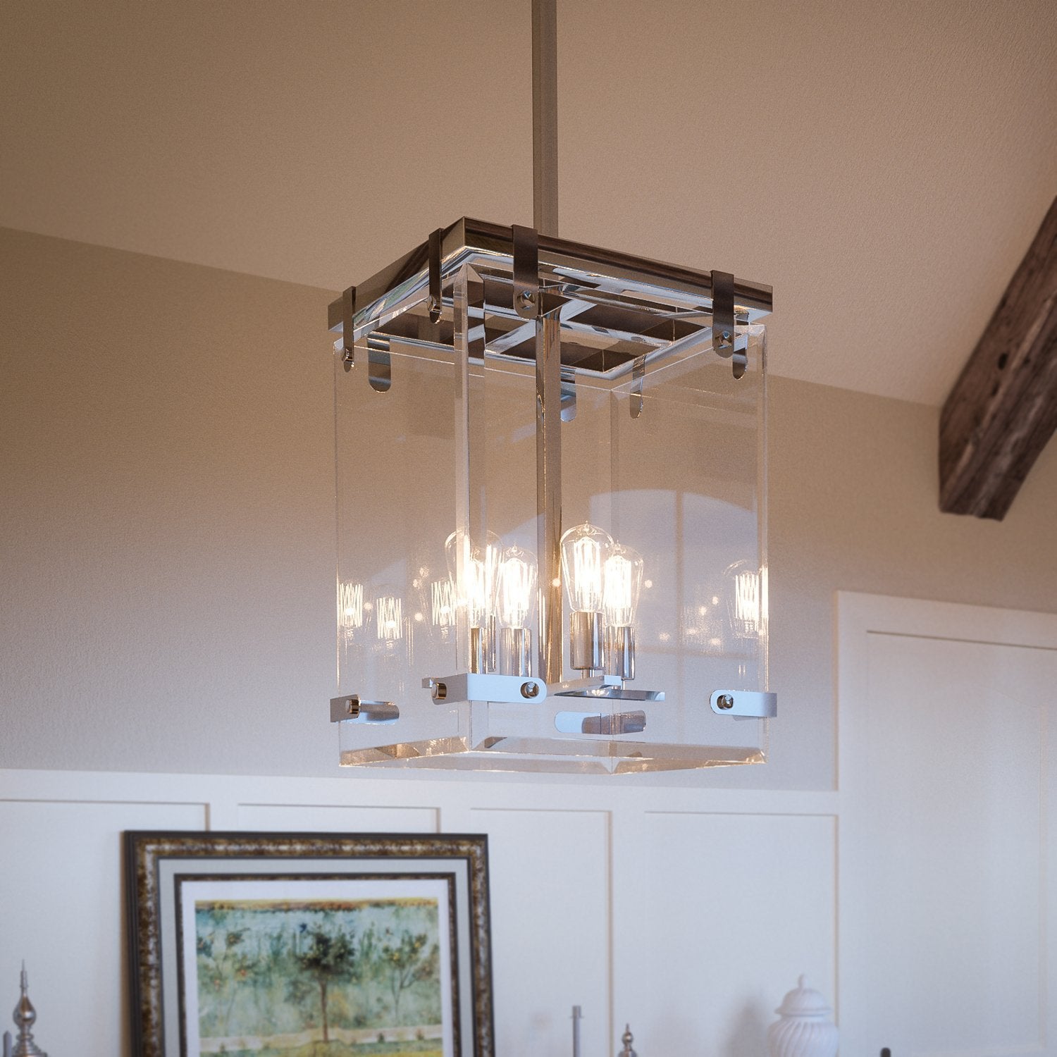 Urban Ambiance, UHP2443 Modern Farmhouse Narrow Chandelier, 28-3/8"H x 14-3/4"W SQ, Brushed Nickel, Bristol Collection